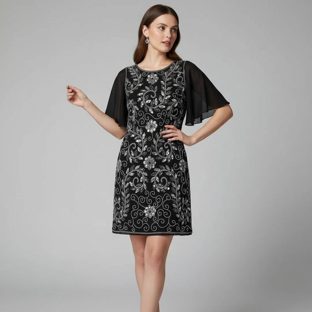 Black short dress with bead works