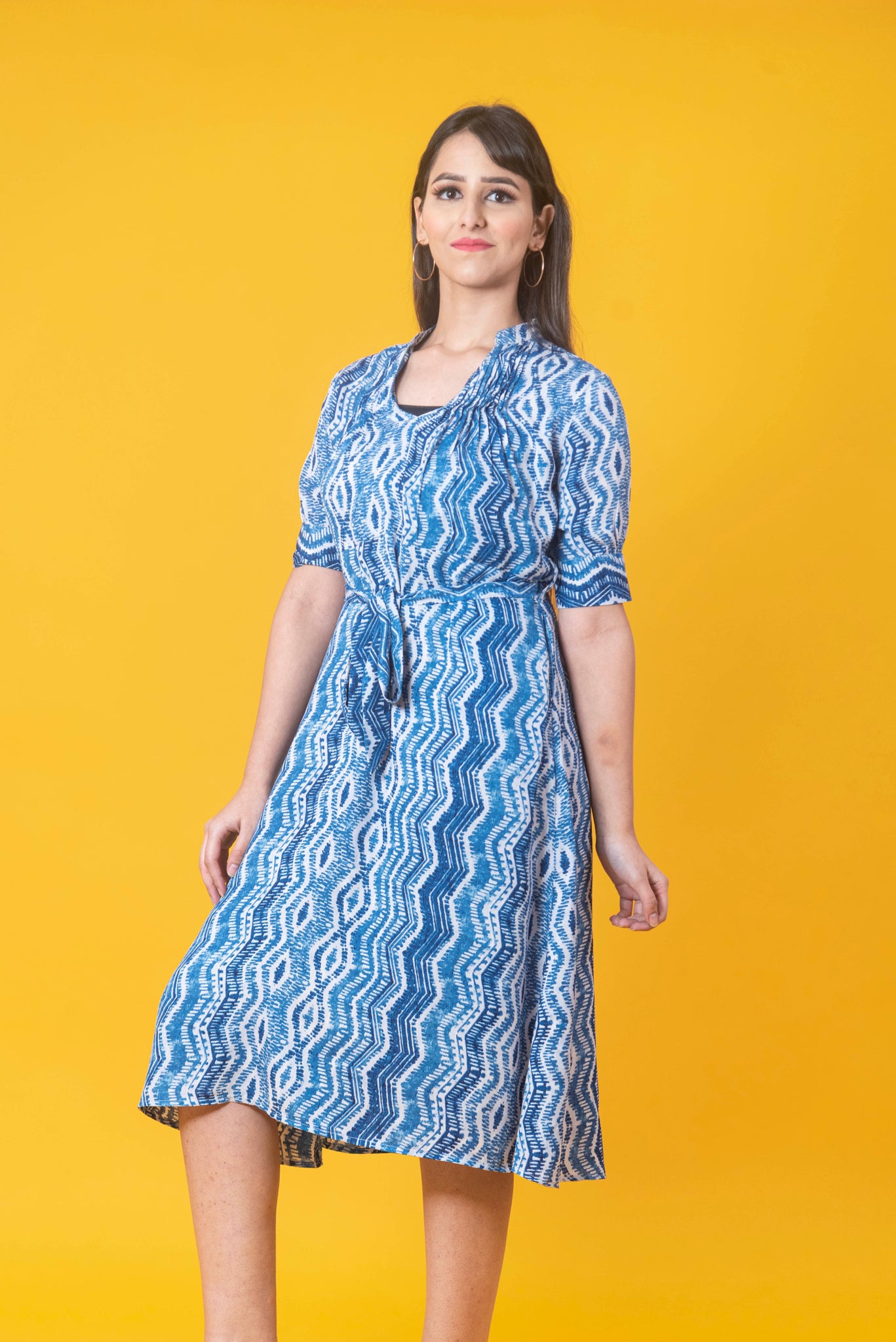 Blue & White Printed Dress