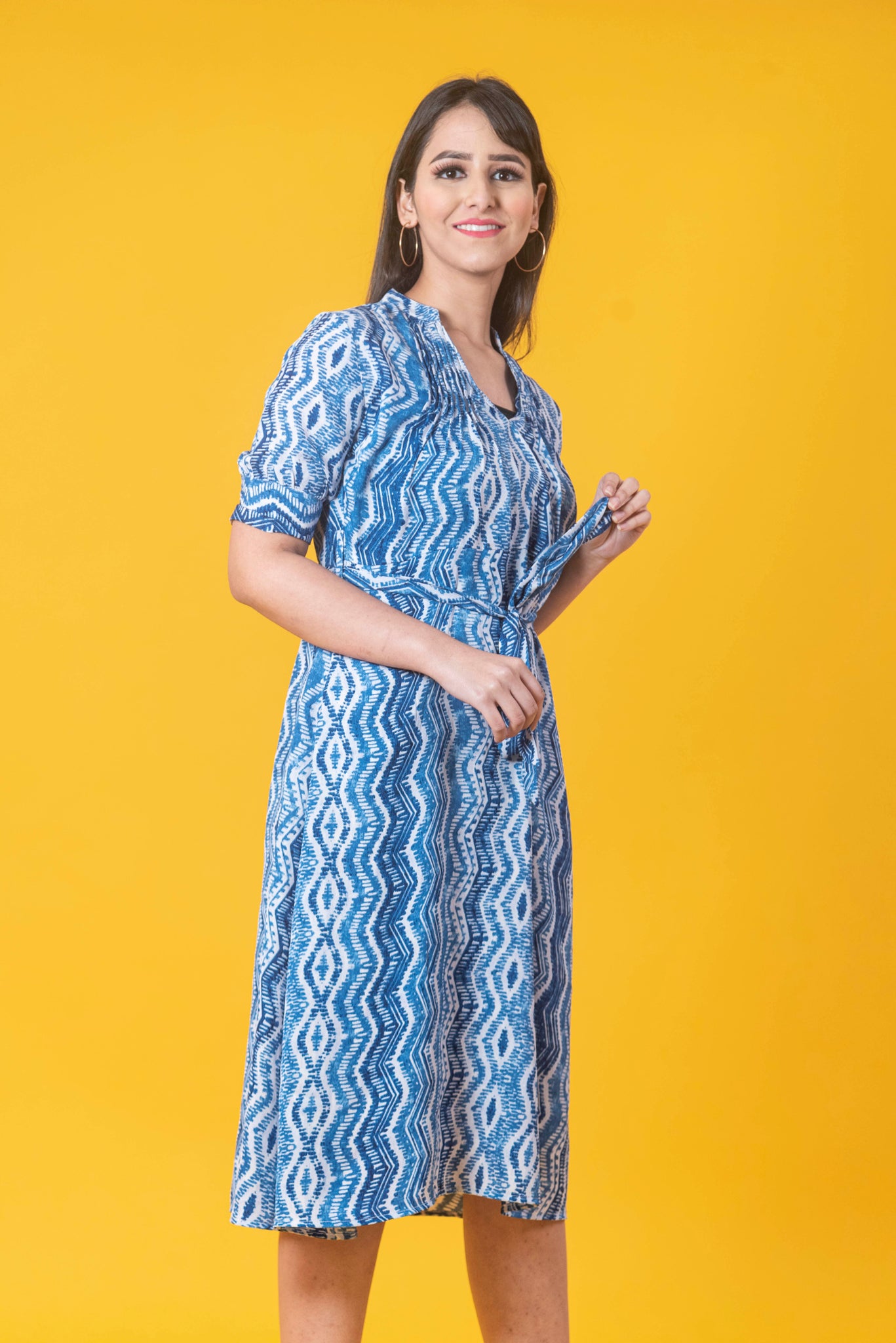 Blue & White Printed Dress
