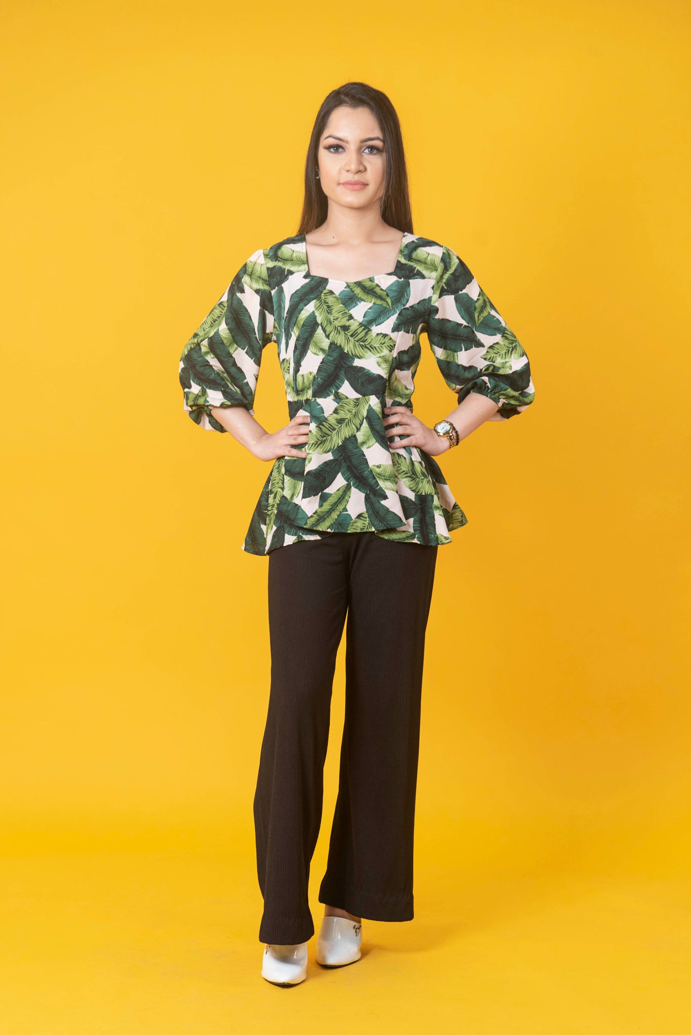 Printed Green peplum top