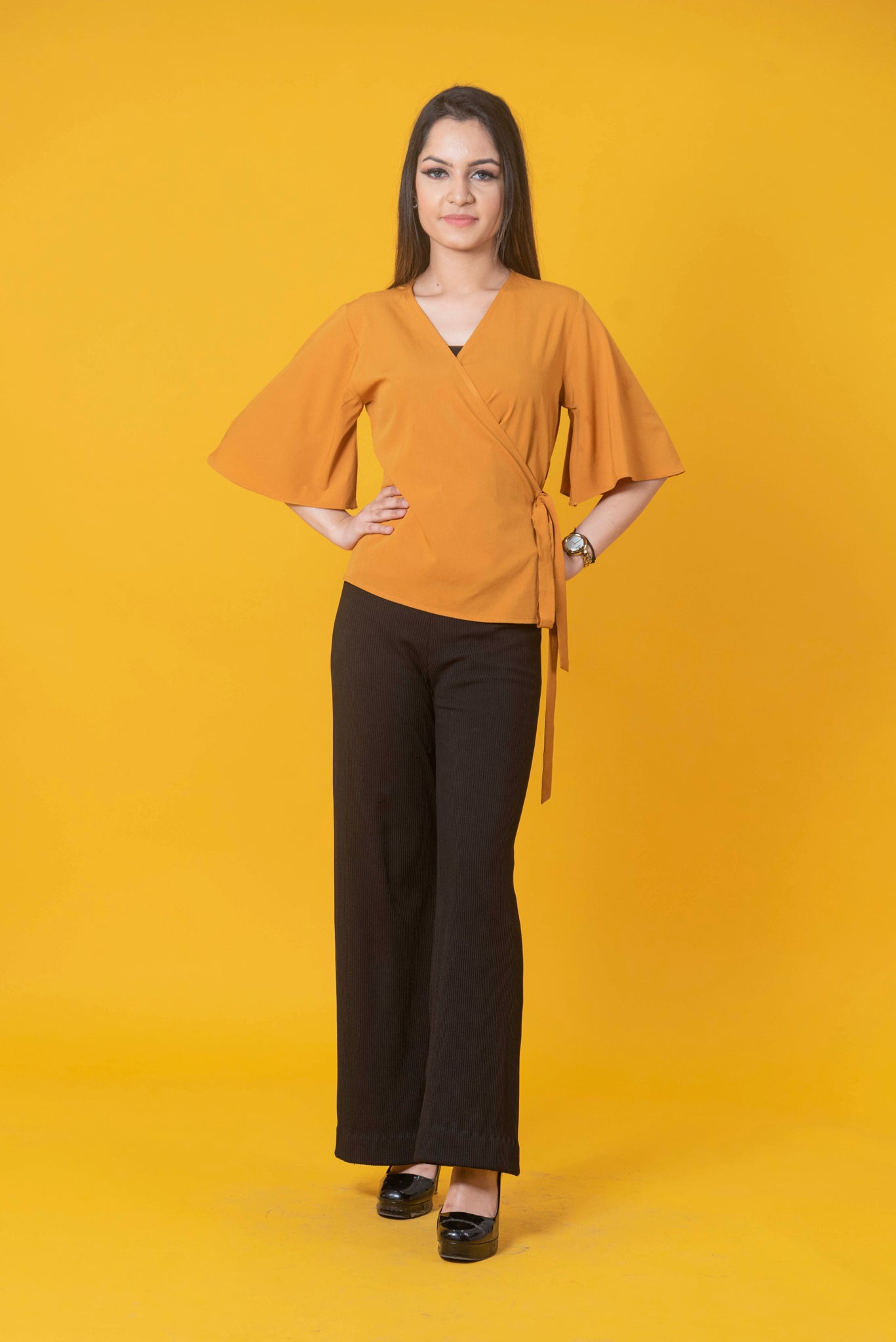 Mustard Yellow Wrap Top