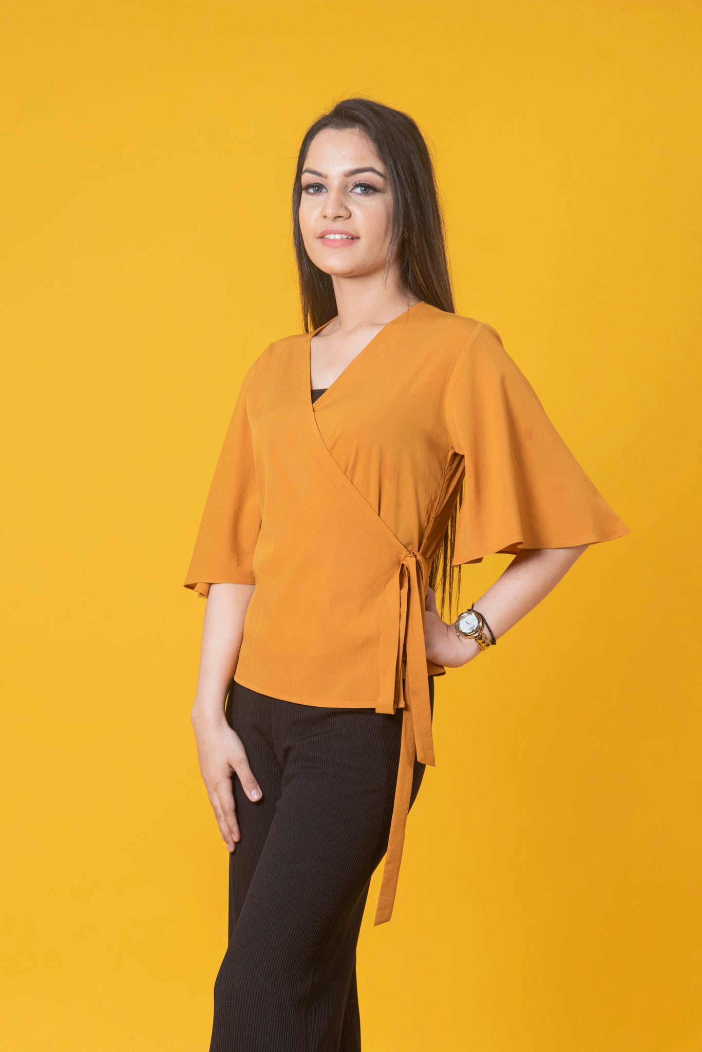 Mustard Yellow Wrap Top