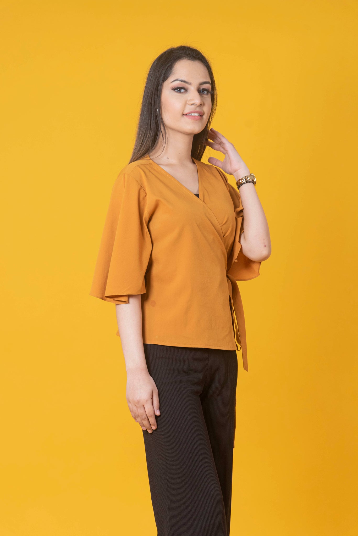 Mustard Yellow Wrap Top