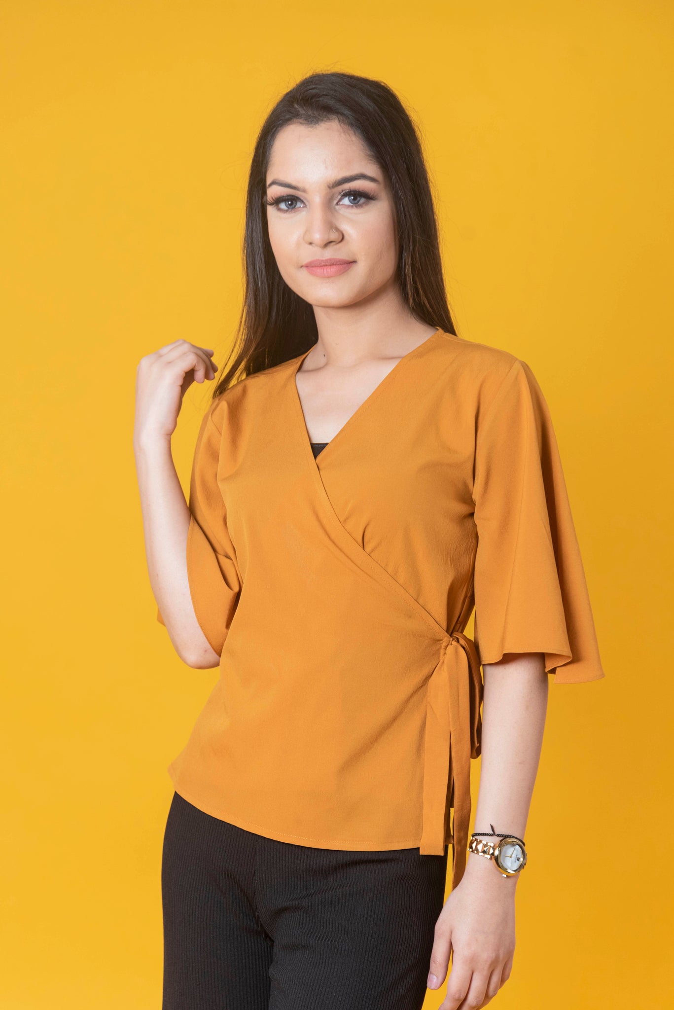 Mustard Yellow Wrap Top