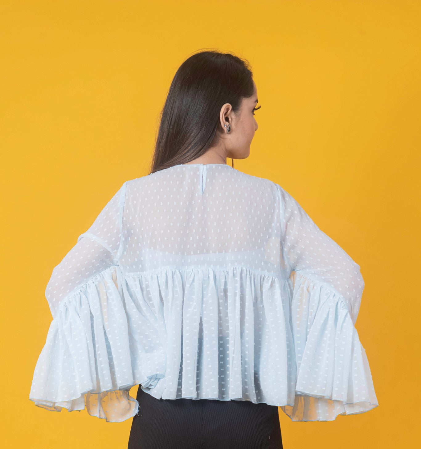 Women Blue Dobby Flared Top