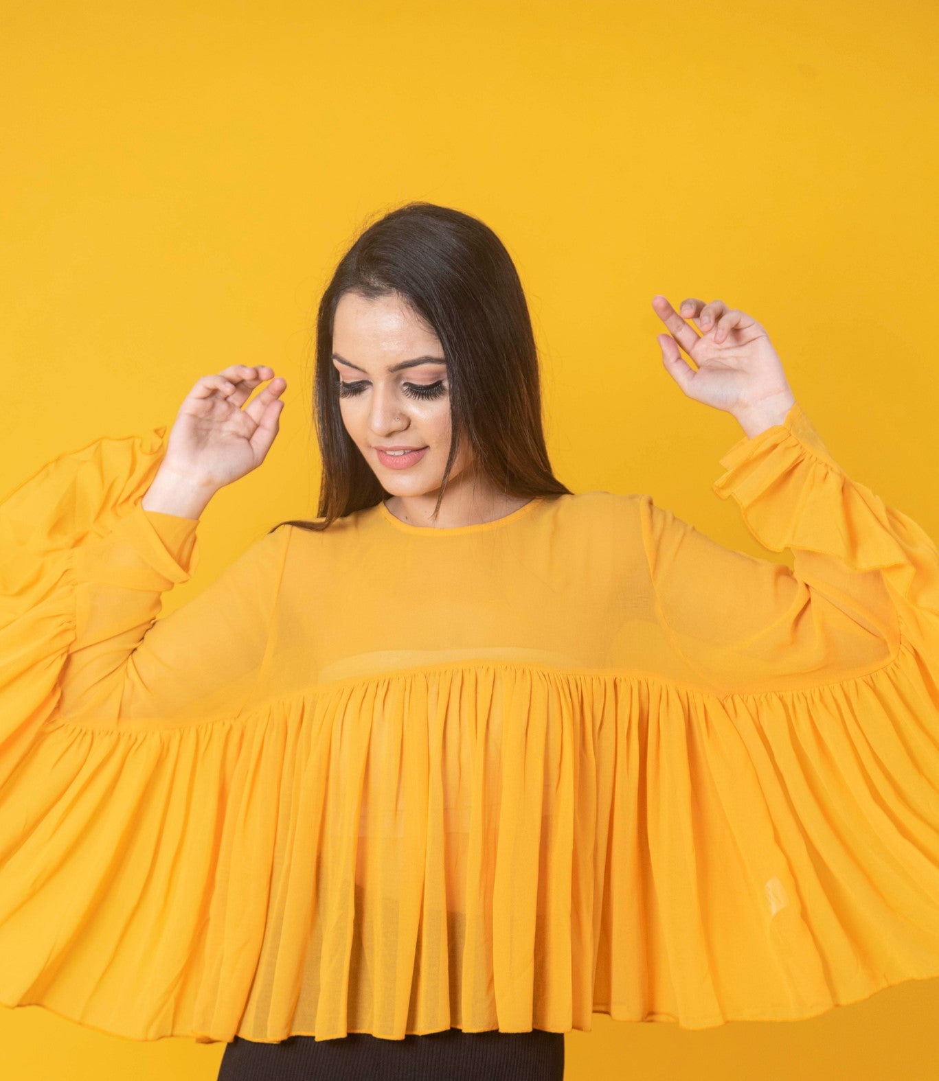 Women Yellow Flared Top