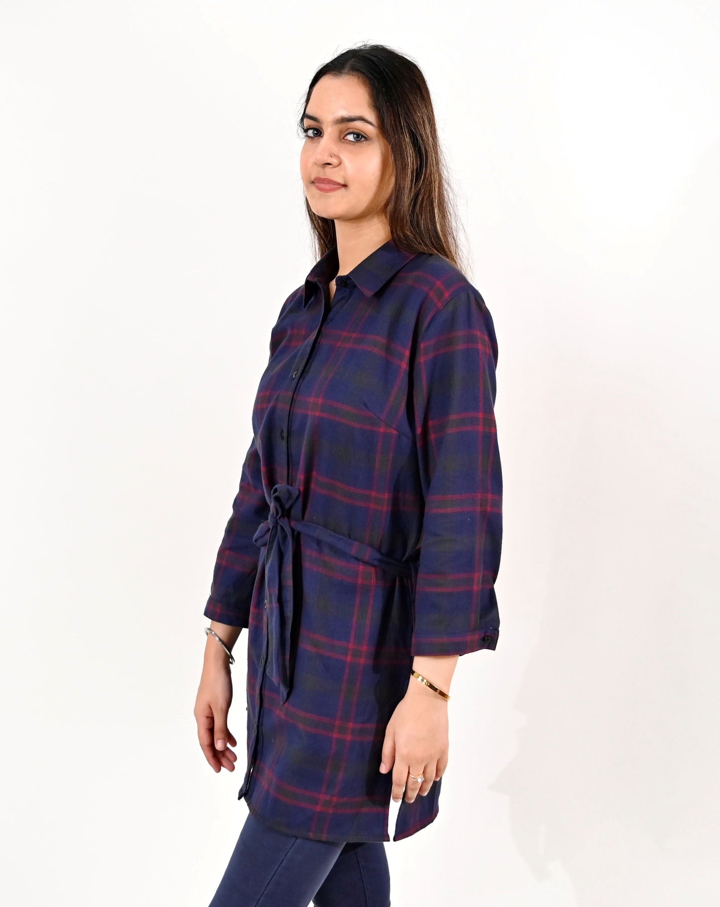 Navy-blue Checked Tunic