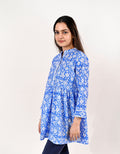 Women White & Blue Block Print Tunic