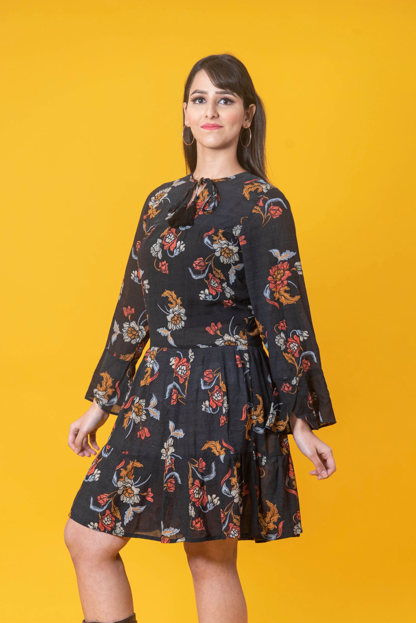 Black Floral Printed Dress