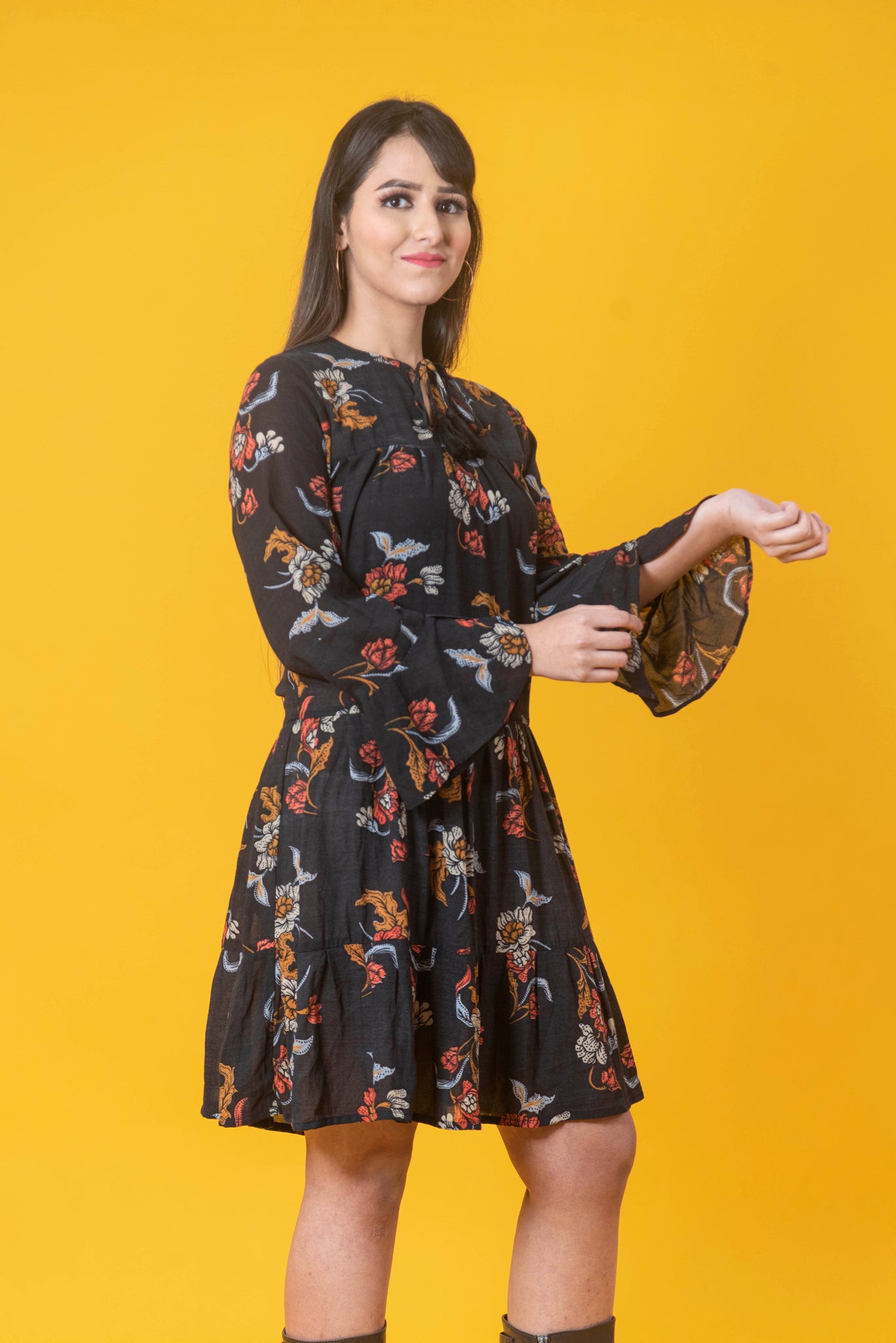 Black Floral Printed Dress