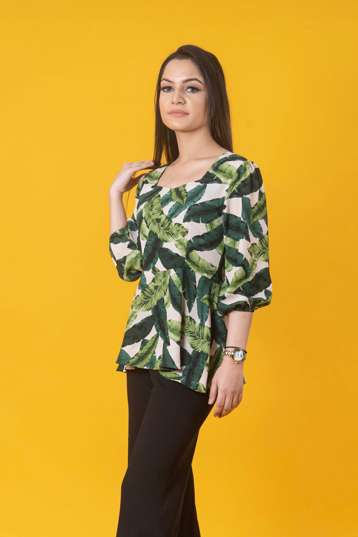 Printed Green peplum top