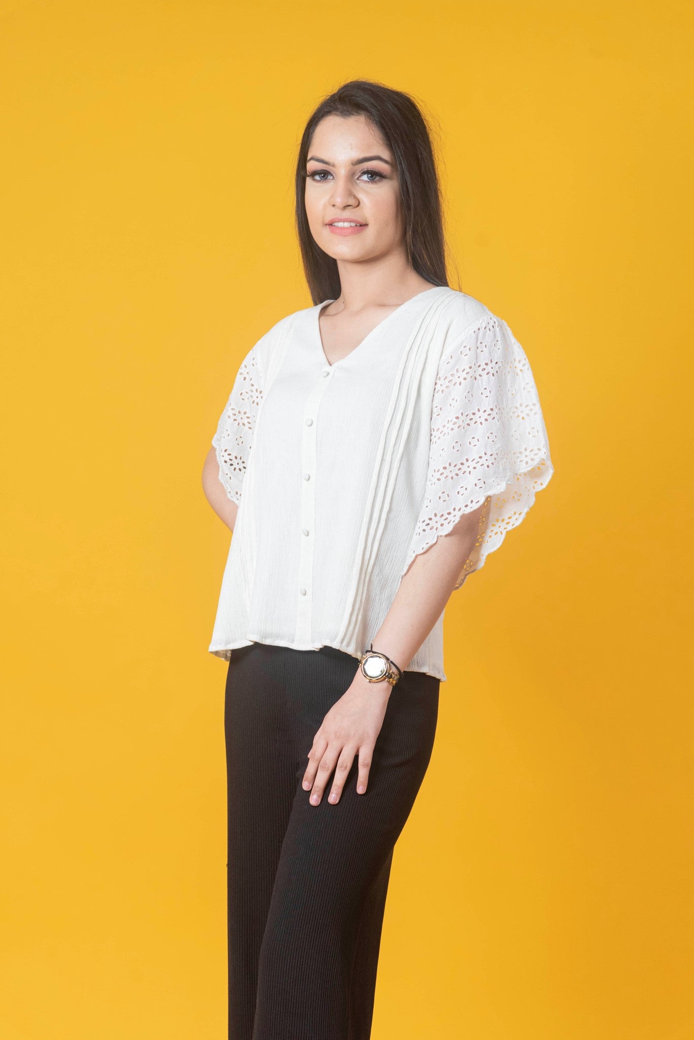 White Cotton Schiffli Top