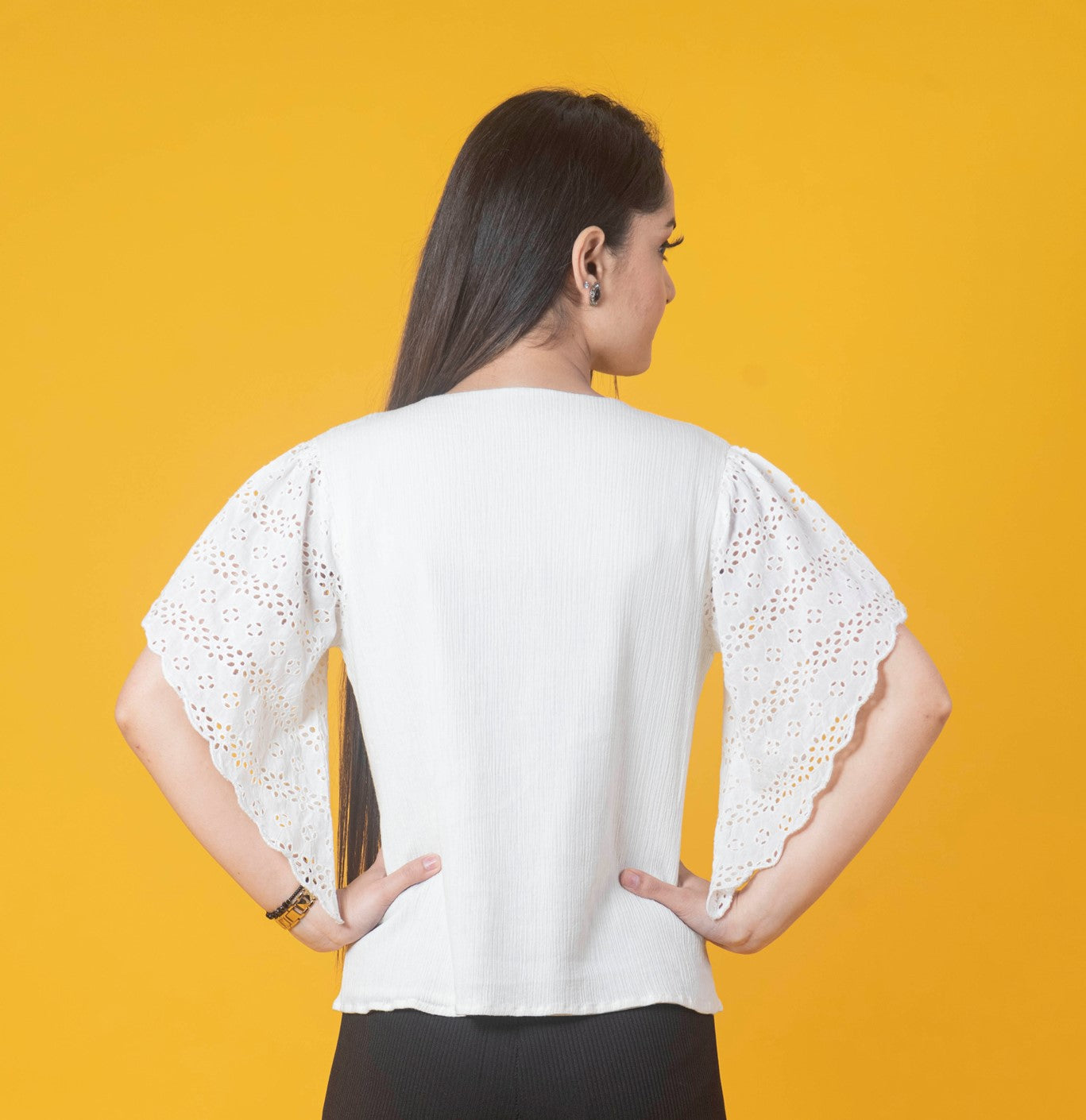 White Cotton Schiffli Top