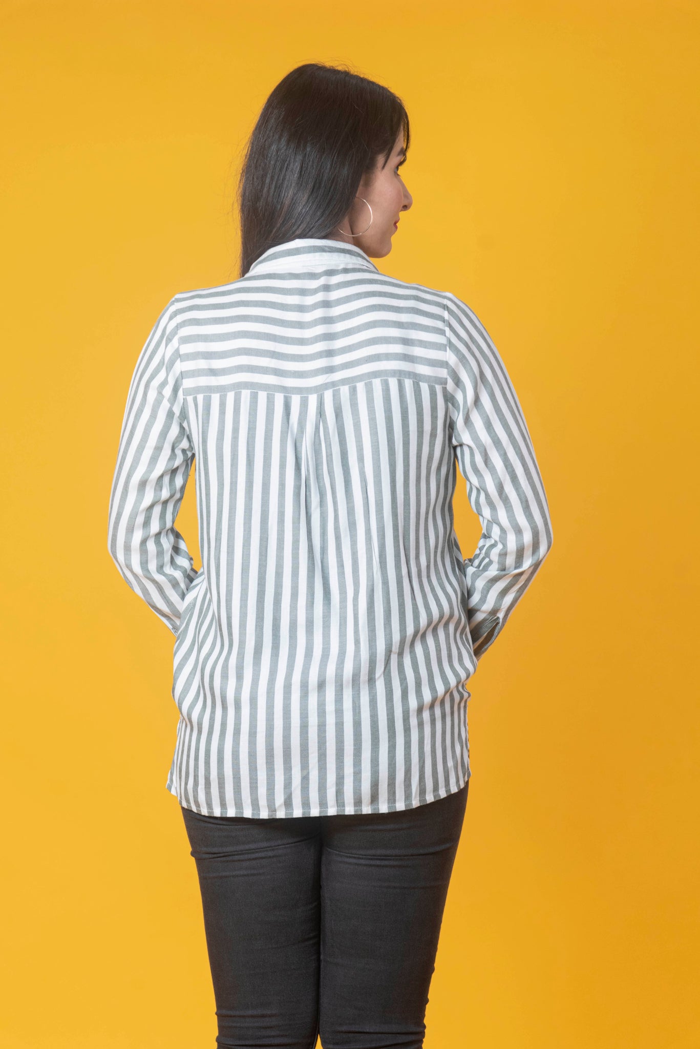 White and Grey Striped wrap top