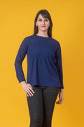 Navy Blue Solid A-line Top