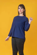 Navy Blue Solid A-line Top