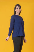 Navy Blue Solid A-line Top