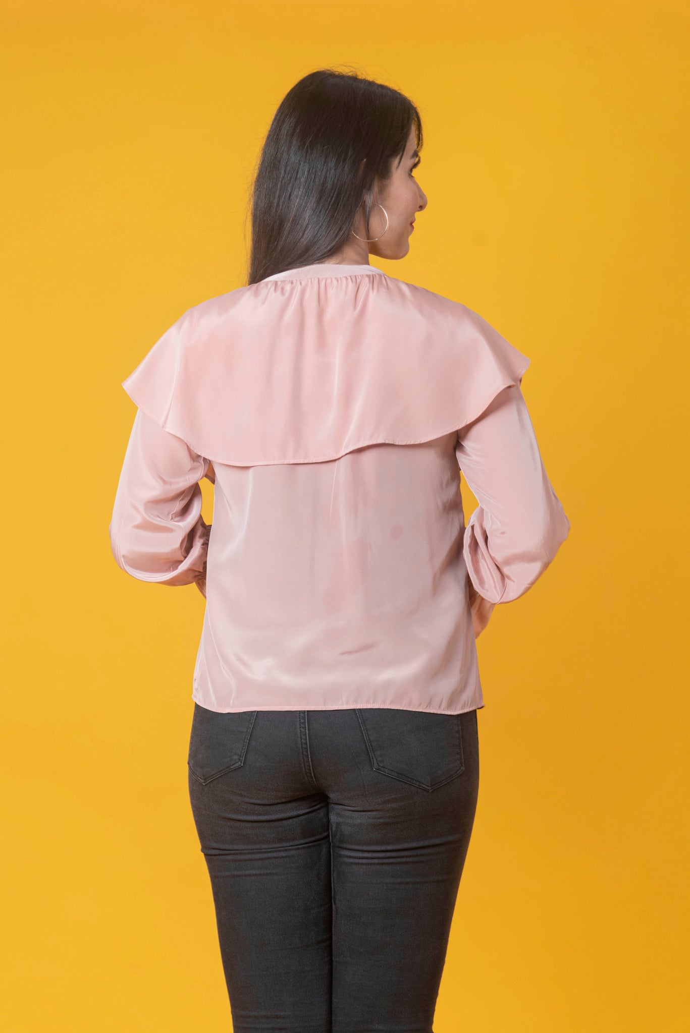 Pink V-Neck Ruffled Top