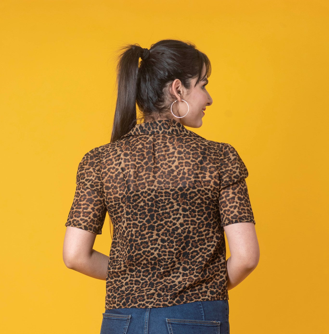 Printed Shirt Style Crop Top