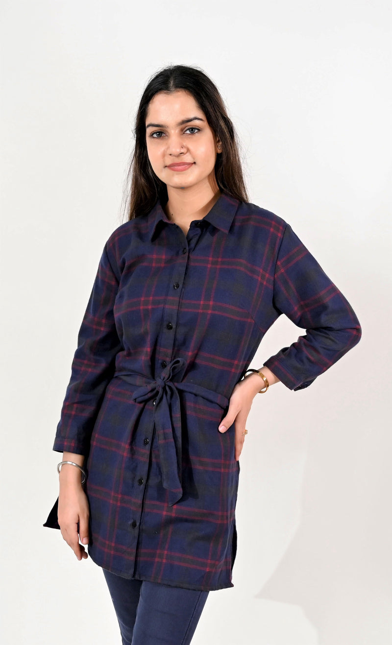 Navy-blue Checked Tunic