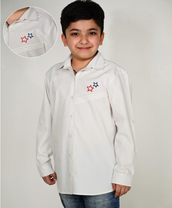 Boys White Solid Casual Shirt
