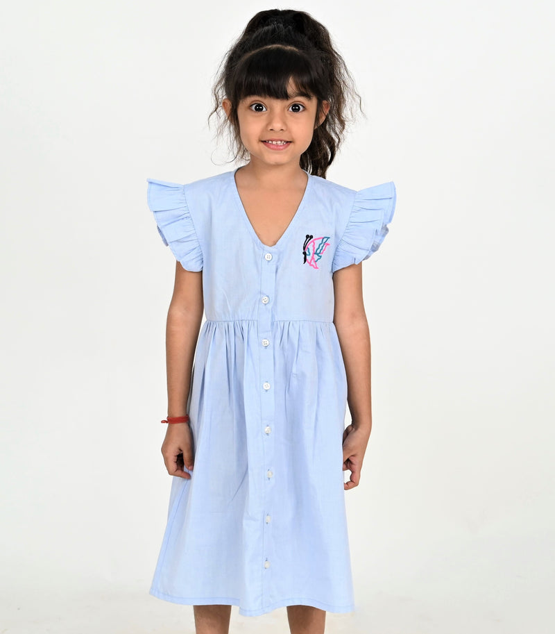 Girls Chambray Embroidered Dress