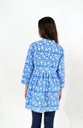 Women White & Blue Block Print Tunic