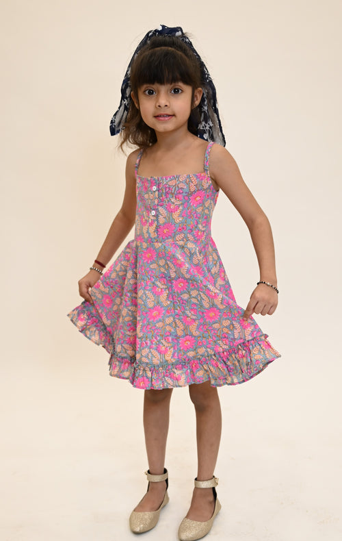 GIRLS PRINTED FIT & FLARE DRESS